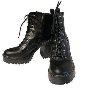 Black Chunky Lace-Up Ankle Boots Sz 9 - 4.5" Heel Guess GBG Goth Emo Style